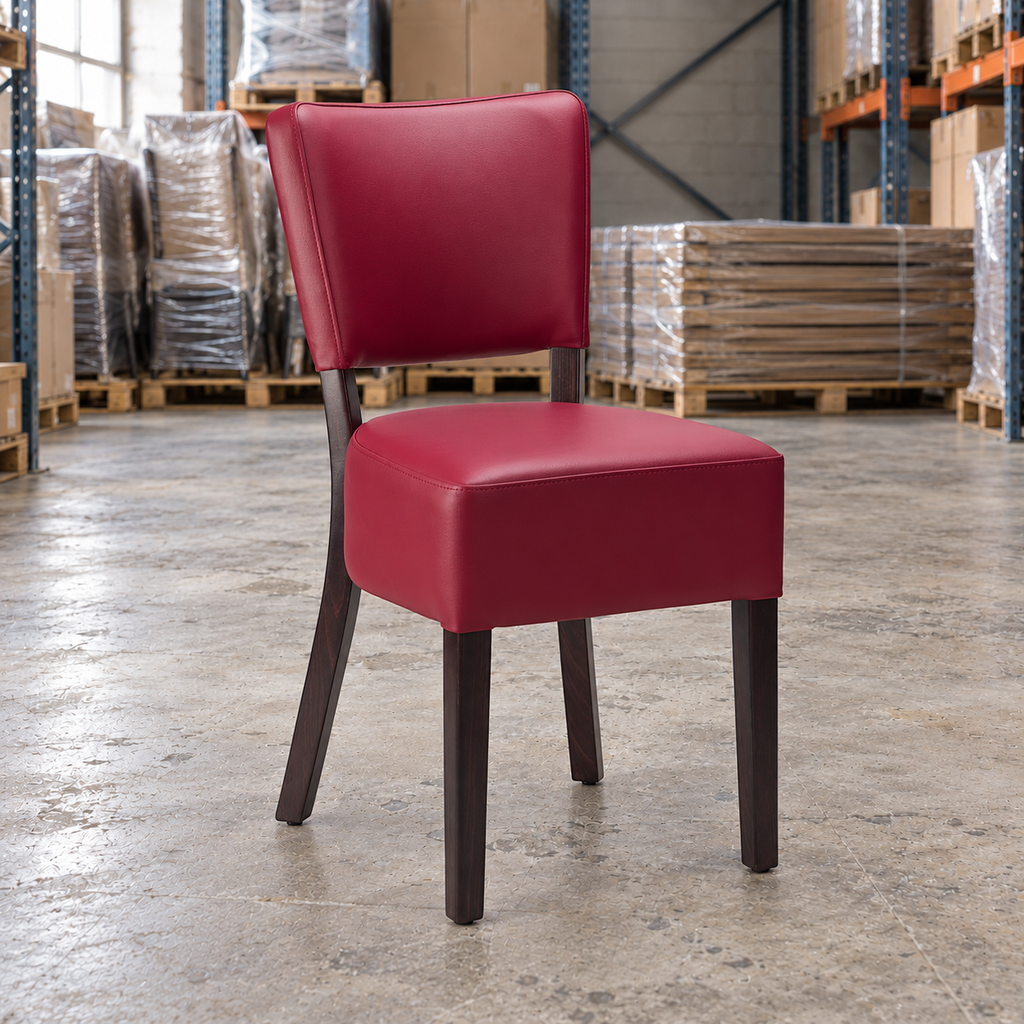 Restaurant Dining Chair in Wine Upholstery with Wenge-Finish Frame