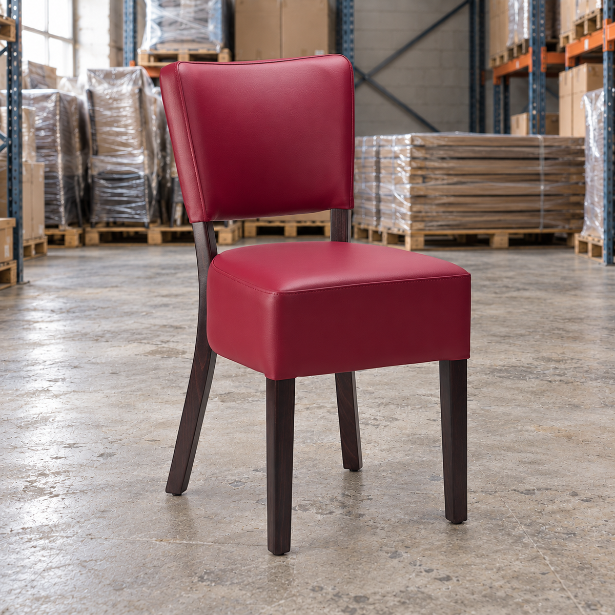 Restaurant Dining Chair in Wine Upholstery with Wenge-Finish Frame