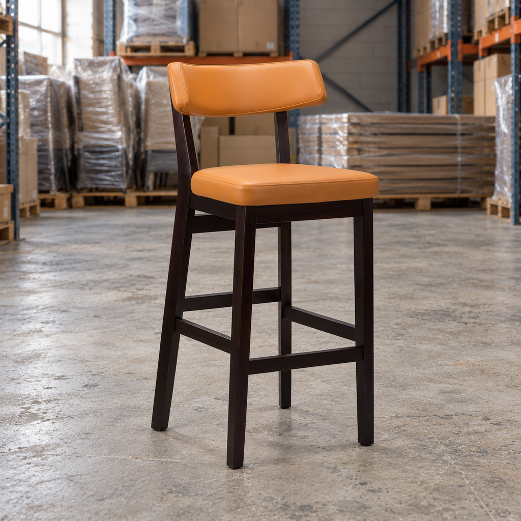 Oak Commercial Bar Highchair – Ochre / Wenge Frame - Restaurant Table & Chairs Direct