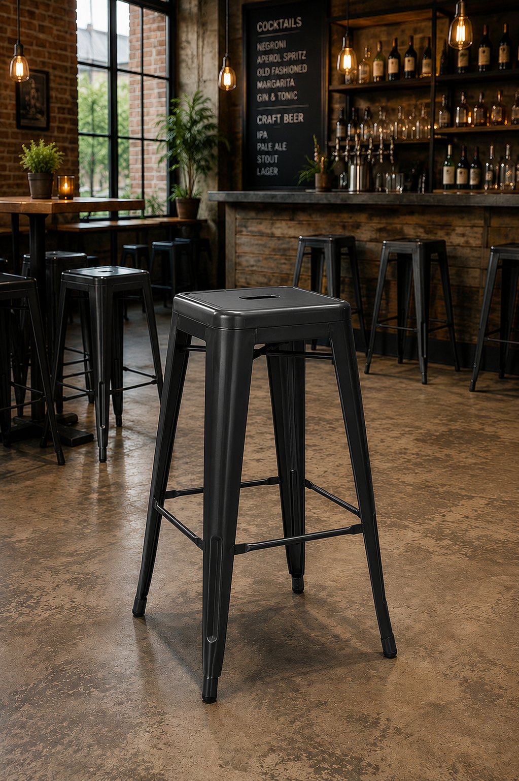 Tolix Style High Stool - Matt Black – contract commercial furniture for restaurants & hotels UK