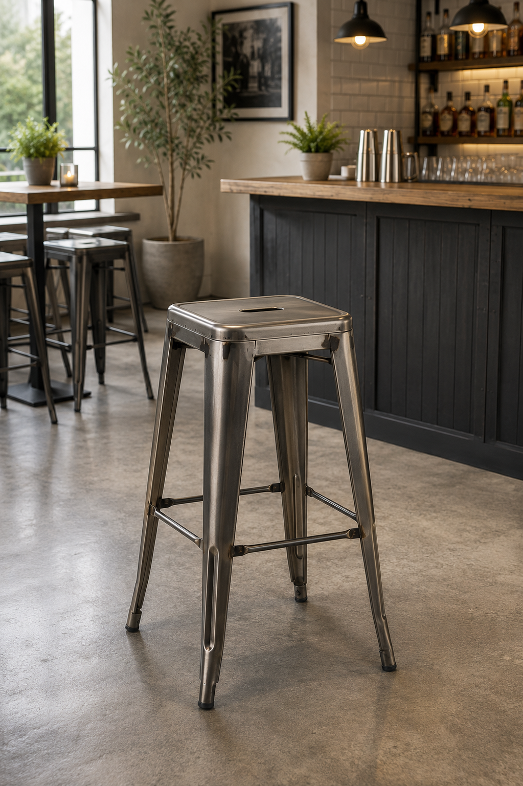 Tolix Style High Stool - Gun Metal Grey – contract commercial furniture for restaurants & hotels UK