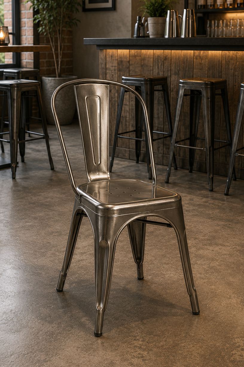 Tolix Style Commercial Side Chair – Gun Metal Grey