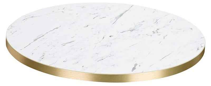 White Marble / Gold Edge 25mm Laminate Table Top