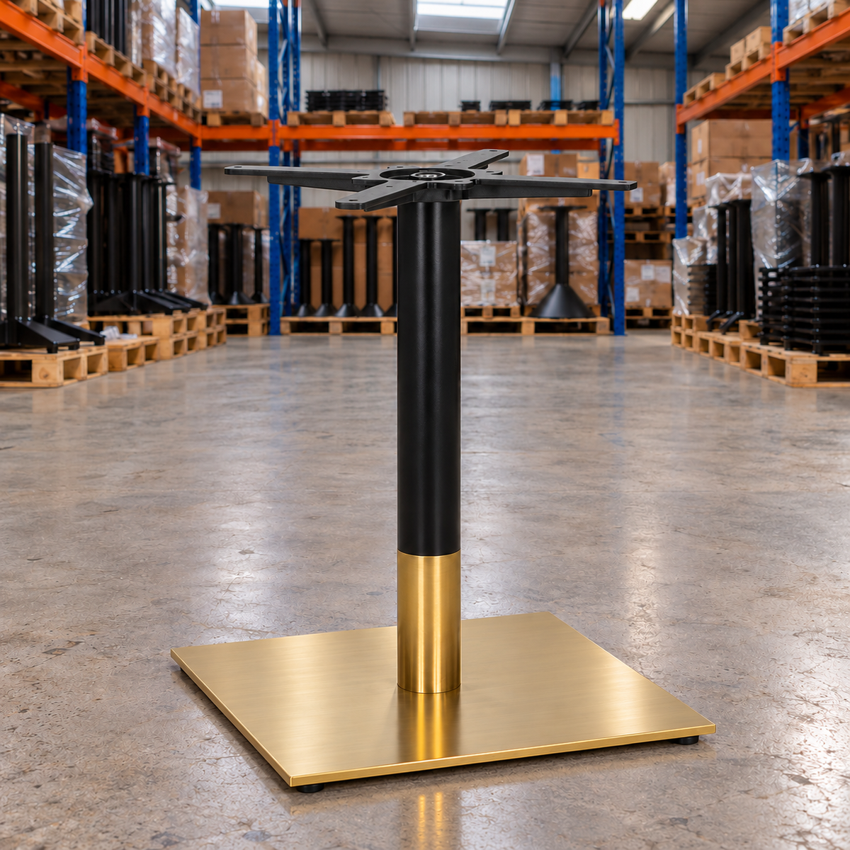 Tring Large Square Table Base – Black / Brass - Restaurant Table & Chairs Direct