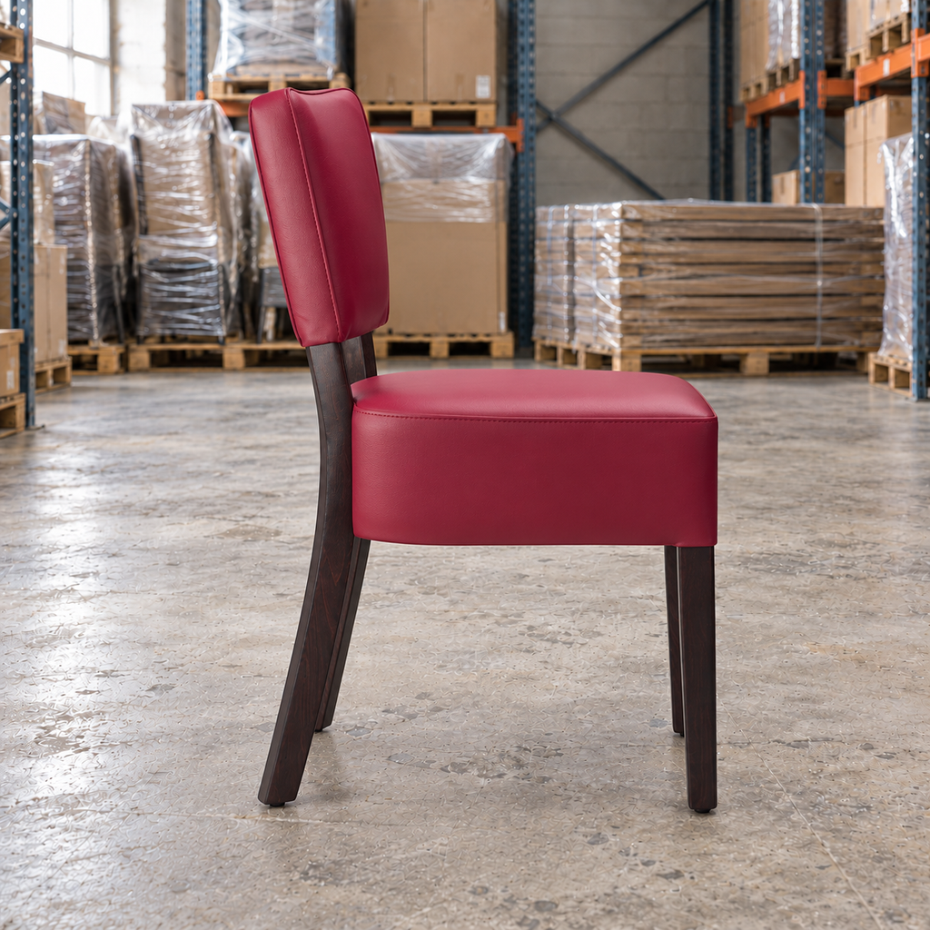 Restaurant Dining Chair in Wine Upholstery with Wenge-Finish Frame