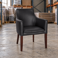 Maple Armchair in black faux leather with dark wooden legs