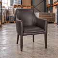 Maple Armchair in chocolate brown faux leather with dark wooden legs