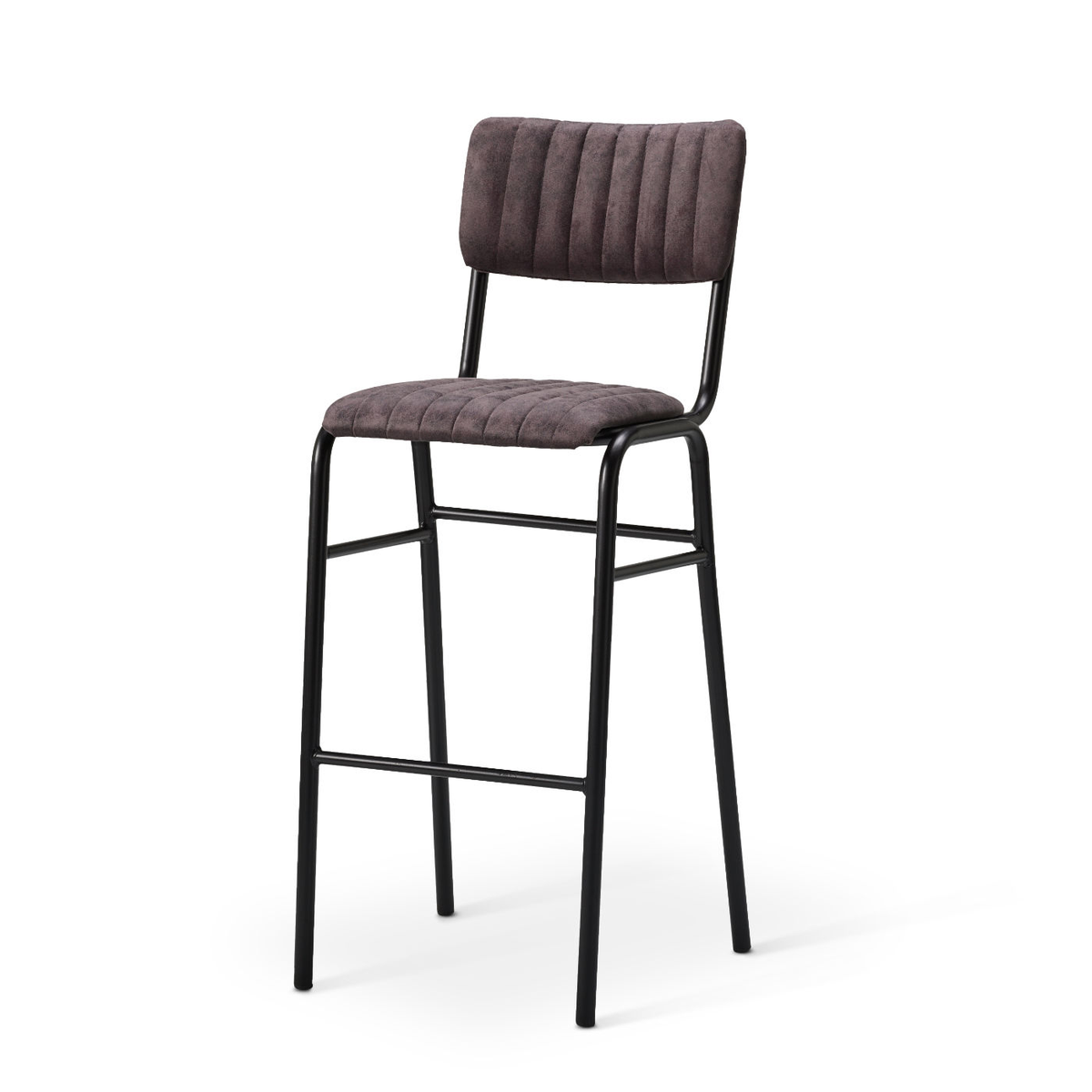 Ribbed upholstered bar chair in Vintage Aberdeen with black frame and footrest