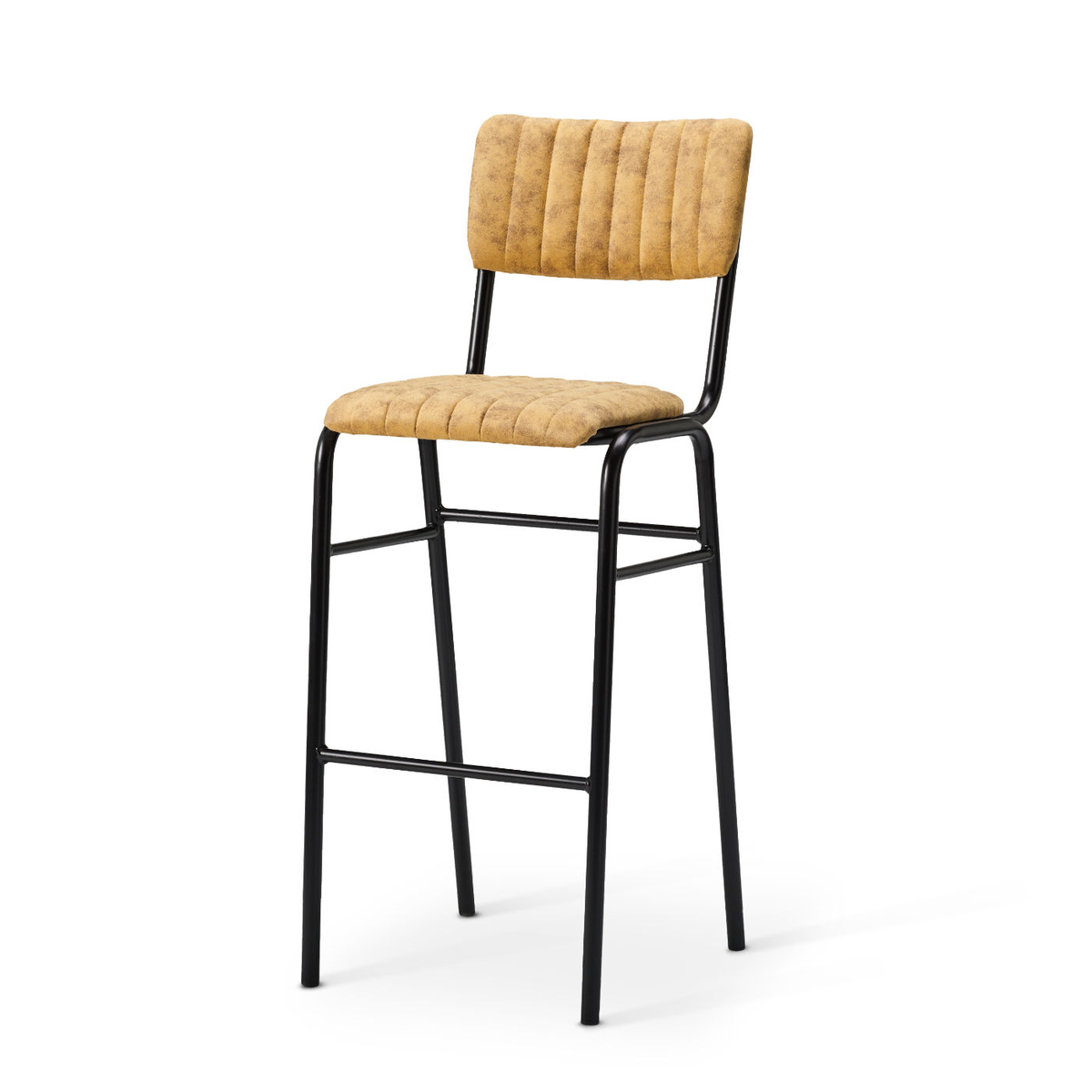 Ribbed upholstered bar chair in Vintage Goldmine with black frame and footrest
