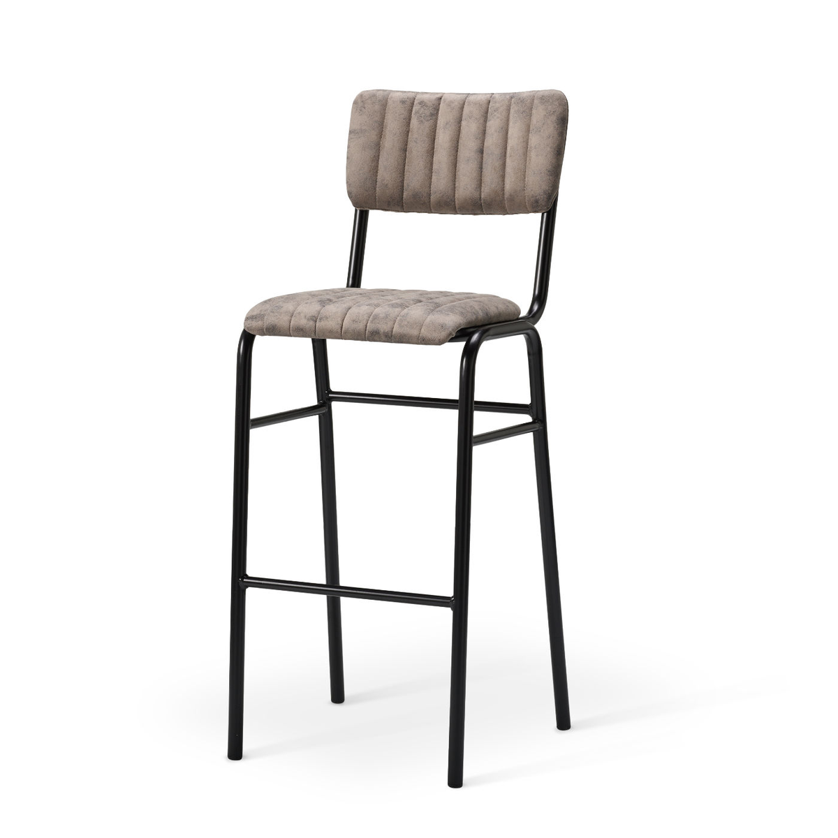 Ribbed upholstered bar chair in Vintage Graphite with black frame and footrest