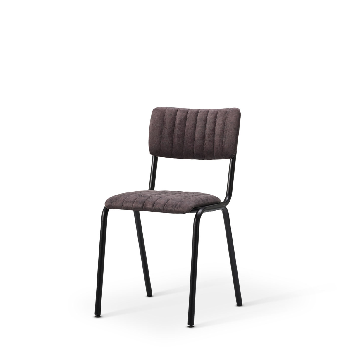 Ribbed upholstered side chair in Vintage Aberdeen with black metal frame