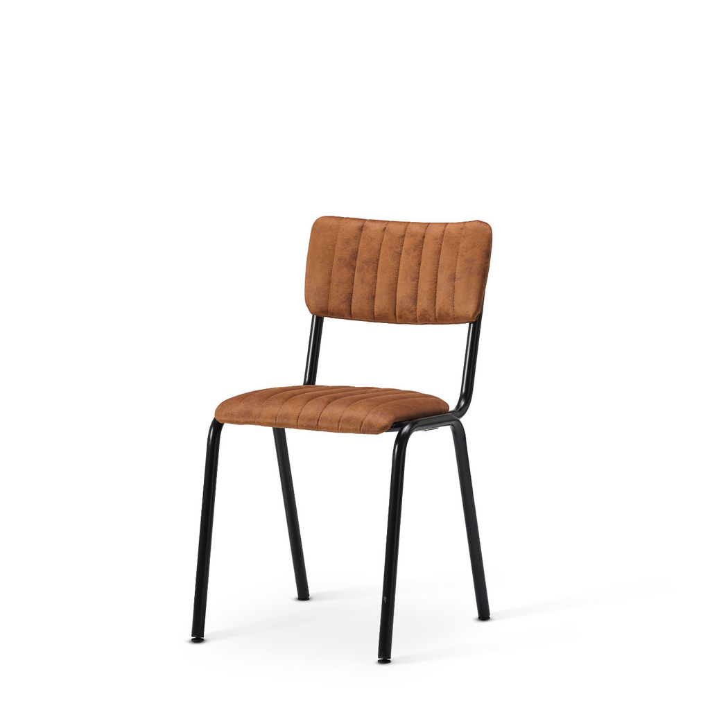 Ribbed upholstered side chair in Vintage Allspice with black metal frame