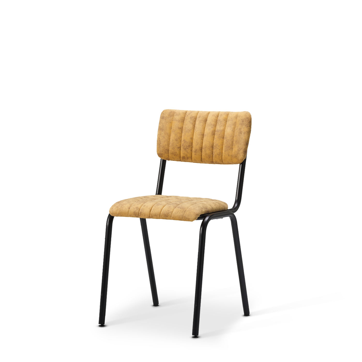 Ribbed upholstered side chair in Vintage Goldmine with black metal frame