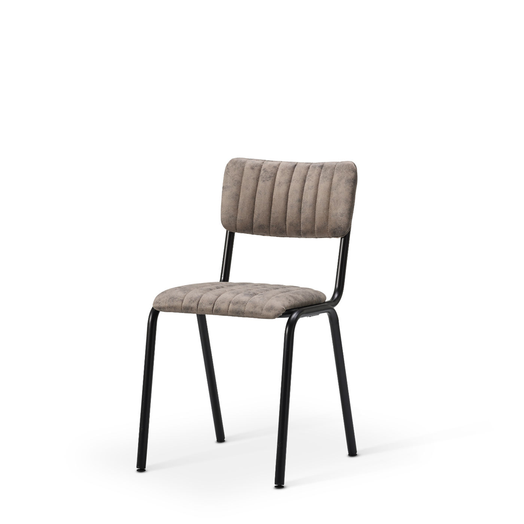 Ribbed upholstered side chair in Vintage Graphite with black metal frame
