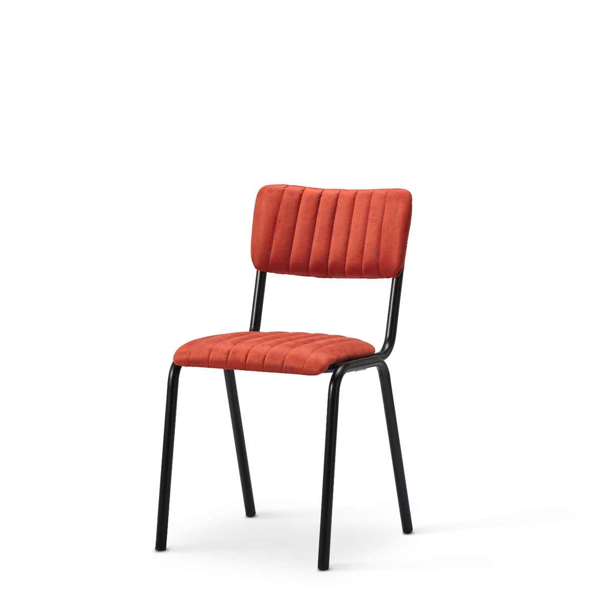 Ribbed upholstered side chair in Vintage Tabasco with black metal frame