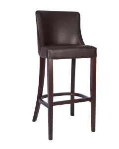 Brown upholstered bar stool with walnut-stained beech frame