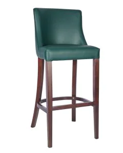 Green upholstered bar stool with walnut-stained beech frame