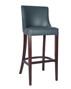 Grey upholstered bar stool with walnut-stained beech frame