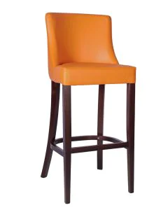 Orange upholstered bar stool with walnut-stained beech frame